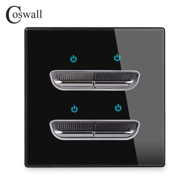 coswall-1234แก๊ง12วิธีสลับเปิดปิดสวิตช์ไฟผนังแสงไฟสีฟ้าข้อมูล-cat6-hdmi-usb-ชาร์จแผงกระจกสีดำ