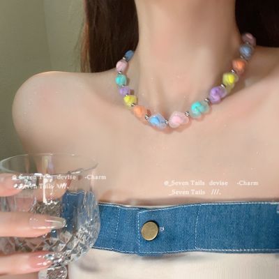 ஐ Dopamine Colorful love beaded necklace female 2023 new y2k niche design sweet cool hot girl accessories