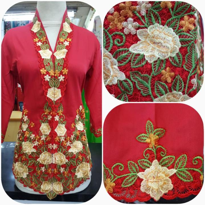 【READY STOCK】Baju Kebaya Nyonya Merah (Lengan 3 Suku)🔥🔥 | Lazada