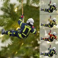 Christmas Firefighter Pendant Christmas Tree Home Decoration Acrylic Creative Fire Peripheral Car Accessories New Christmas Ornaments