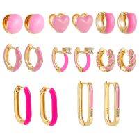 【YF】✣◆☾  Enamel Pink Round Hoop Earrings Minimalist Gold Color CZ Korean Jewelry Gifts