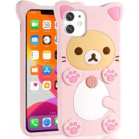 3D Cute Cartoon Pink Bear Kawaii Soft Silicone Case for IPhone 14 13 11 Pro Max 12 Mini XS XR X 8 7 Plus SE 2020 i14 Funny Cover