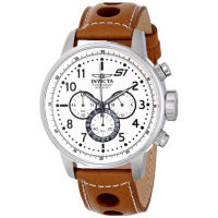 Invicta Mens S1"Rally" Stainless Steel Chronograph Watch with Brown Leather Band Brown/White