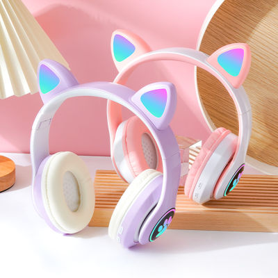 รูปหูแมวเรืองแสงครอบหูหูฟังบลูทูธสีสันสดใส LED ชุดหูฟังไร้สายสำหรับเล่นเกมส์สำหรับโทรศัพท์มือถือ