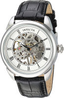 Invicta Mens Specialty 42mm Stainless Steel and Leather Mechanical Hand Wind Watch, Silver, Gold, Black (Model: 23533, 23535)