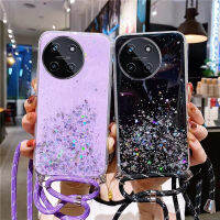 เคสโทรศัพท์สำหรับ Realme 11 4G 5G อุปกรณ์สวมครอบพร้อมสายคล้องไหล่นิ่มลายท้องฟ้าเต็มไปด้วยดวงดาวส่องแสงเป็นประกายระยิบระยับสุดหรู