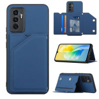 Case For Vivo V23E Back Kickstand Case Skin Feeling PU Leather Card Slots Stand Shockproof Phone Cover