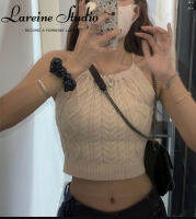 LAREINE เสื้อรถถังขนาดเล็กสั้นแขนกุดมีสายรัดด้านใน,ที่เสริมหน้าอกห้อยคอถัก