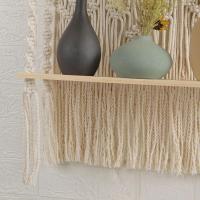 Macrame แขวนผนังชั้นวางของไม้แขวนเสื้อสำหรับพืชขนาดเล็ก Handmade Boho สไตล์ Wall Decor สวย Macrame เชือกและชั้นวาง