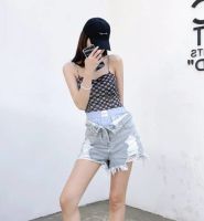 COD jfdss folded waist two-piece sanding denim shorts with raw edge vintage hot pants