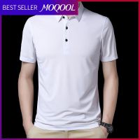 MOQOOL เสื้อยืดผู้ชาย,เสื้อบางใหญ่ไหมหม่อนวัยกลางคนฤดูร้อน