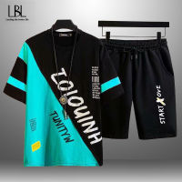 2022 Men Summer Streetwear T-shirt Suit Printed Breathable Mens Patchworkr T shirt Shorts Sportswear Mens Tshirts Fashion Suit