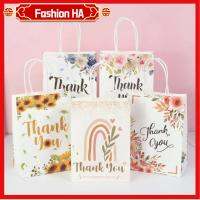 FASHIONHA 5Pcs ขอบคุณนะครับ ถุงกระดาษคราฟท์ กุหลาบกุหลาบกุหลาบ การออกแบบดอกไม้ ถุงของขวัญกระดาษ การ์ตูนลายการ์ตูน ของตกแต่งงานปาร์ตี้ ถุงบรรจุของขวัญ สำหรับสำหรับสำหรับ