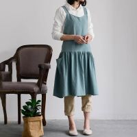 Cotton Linen Apron Women Cross Back Kitchen Apron Korean Housework Baking Wrap Flower Shop Florist Ruffles Dress Literary Art Aprons