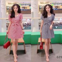 J13354 Dress เดรสชิโนริผูกเอว Chinori dress, tied at the waist