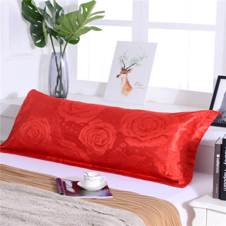 ultra-soft-printed-body-pillow-cover-couple-double-pillowcases-with-zipper-closure-solid-color-long-satin-silk-pillow-cases