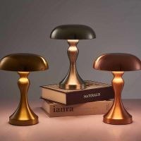 ∋№☍ Nordic Led Gold Table Lamp for Bar Hotel Decoration Mushroom Rechargeable Desktop Night Lights 3color Touch Switch Bedside Lamp