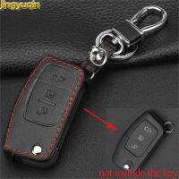 gthrrftdb Jingyuqin 3 Butotns Car Key Leather Case Cover for Ford Ecosport Mondeo 3 Accessories Focus 3 2 Kuga Explorer Wallet Folding