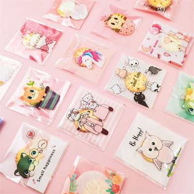 100 Pcs 7x7+3cm Plastic Cartoon Self-Adhesive Bag Bakery Packaging Cookie Snack Candy Bags For Wedding Party Gift