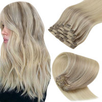 VeSunny Clip On Hair Extensions 100 Remy Human Hair 7pcs 120g Ombre Blonde Color Double Weft Hairpin on Hair For Women Salon