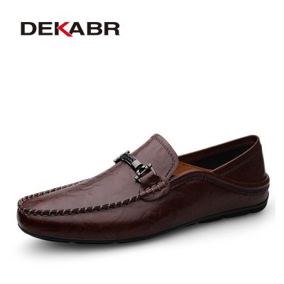 DEKABR รองเท้าหนังนุ่มรองเท้าโลฟเฟอร์ผู้ชายหรูขนาด35-49คุณภาพสูงรองเท้าฤดูร้อนของแท้ลำลองส้นเตี้ยสำหรับขับรถทำจากหนัง