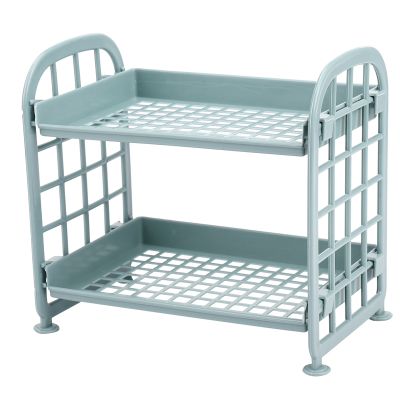 Storage Shelves,Plastic Small Storage Shelves - 2 Tier Shelf Shelving,Kitchen Shelf Bathroom Organizer(Nordic blue)