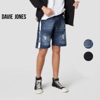 DAVIE JONES กางเกงขาสั้น ผู้ชาย เอวยางยืด สีกรม สีดำ Elasticated Shorts in navy black SH0064MN 41BK
