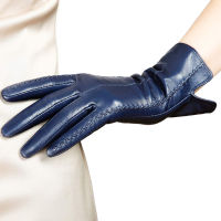 Real Leather Gloves Female High Quality Ladies Elegant Lambskin Autumn Winter Thermal Plushed Lined Women Driving Gloves L085