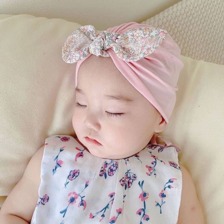 hiluojiangqushuangyangyou-หมวกโบว์ดอกไม้เด็กผู้หญิง0-8เดือน