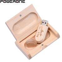 POWERONE Free Custom Logo USB Flash Drives 64GB Laser Engraving Wooden Box Pendrive 32GB USB Stick 2.0 Photography Gifts 16GB