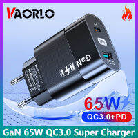 VAORLO GaN 65W QC3.0ที่ชาร์จแบตเตอรี่ยูเอสบีชาร์จไว PD ชาร์จอย่างรวดเร็วสำหรับ EU US เครื่องชาร์จติดผนังคุณภาพปลั๊ก