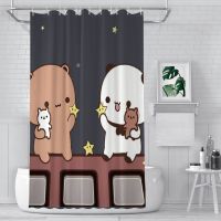 Watching The Moon Together Shower Curtains Bubu Dudu Cartoon Waterproof CreativeBathroom Decor with Hooks Home Accessories