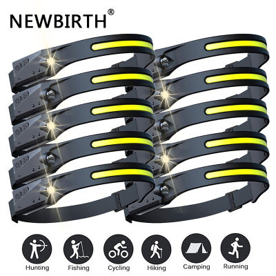 LED Sensor Headlamp COB XPE Built in Battery Head Flashlight USB Rechargeable Head Lamp 5 Lighting Modes Camping Bicycle light