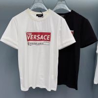 Versace เสื้อยืดแขนสั้นผู้ชาย,เสื้อยืดขนาดใหญ่คุณภาพสูงพิมพ์ลายคอกลมฤดูร้อน