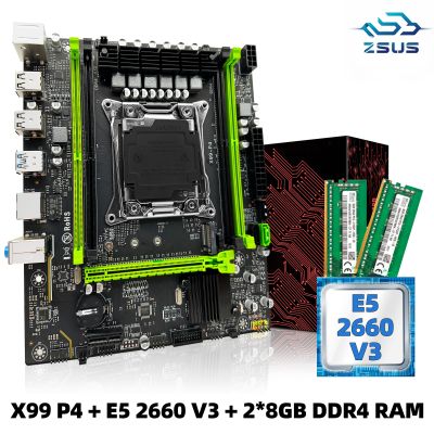 ZSUS X99 P4 Motherboard Set Kit With Intel LGA2011-3 Xeon E5 2660 V3 CPU DDR4 16GB (2*8GB) 2133MHZ RAM Memory NVME M.2 SATA