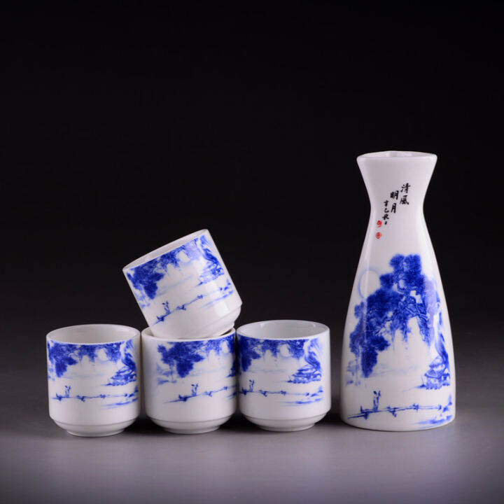 5pcs-ceramic-sake-set-japanese-wine-set-vintage-wine-bottle-flagon-liquor-spirits-drinkware-cups-bar-set-for-home-fathers-gift