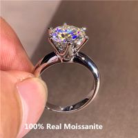 Classic 6 Prongs 5 Carat Round Moissanite Ring Sterling Silver Plated 14K Gold High Clarity D Color Diamond Rings Woman Jewelry