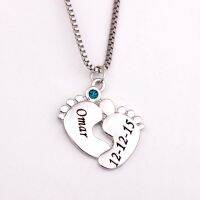 ♞✔卐  Personalized Baby Feet Necklace with Birthstones  New Arrival Necklaces Custom Made Name YP2494