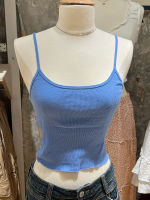 Vintage Solid Ribbed Slim Camisole ผู้หญิงเซ็กซี่ U คอผ้าฝ้ายดิบ Hem Casual Basic Tank Tops ฤดูร้อนหวาน Crop Top Y2k