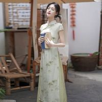 สไตล์วินเทจของผู้หญิง Cool womens clothing super fairy Jiangnan water town new Chinese style retro waist short-sleeved cheongsam improved national style dress suit