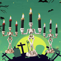 Halloween 3 Candles Holder Candelabra Skull Skeleton Table Candlestick Home Decoration LED Candles Party Holiday DIY Decoration