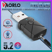 VAROLO USB ดั้งเดิมบลูทูธ5.2อะแดปเตอร์เสียงเครื่องส่งสัญญาณไร้สายการ์ดเสียง3.5มม. ดองเกิลเพลง Aux สำหรับลำโพงพีซีในรถทีวี