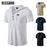 JEEP SPIRIT เสื้อเชิ้ตแขนสั้นสำหรับผู้ชาย,เสื้อยืดเสื้อโยคะชายหาดมีฮู้ดสีทึบใหม่ฤดูร้อน