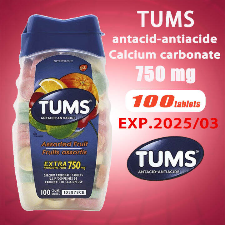 TUMS Calcium carbonate tablets antacid antiacide 750mg 100 tablets