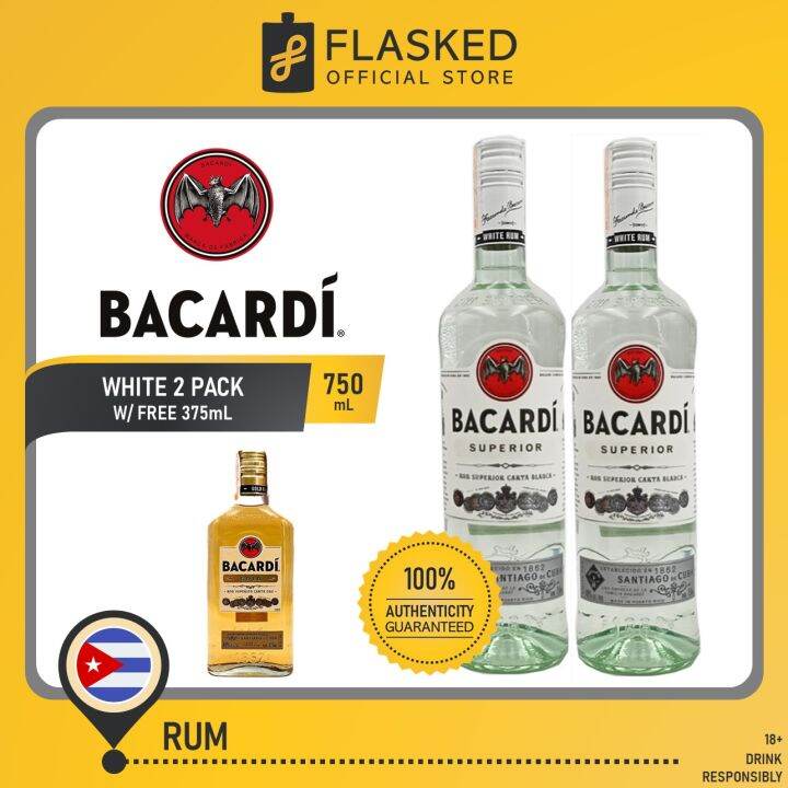 Bacardi Superior White Rum 750mL 2 Set With Free 375mL (Gold / White