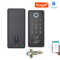 TTLock หรือ Tuya APP สมาร์ทรีโมทคอนโทรลลายนิ้วมือ Biometrics รหัสผ่านรหัส US Deadbolt ล็อคสลักอัตโนมัติ-hjgytyuuiytt