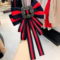 Korean Vintage Big Crystal Fabric Exaggeration Bow Tie for Women Simple Retro Fashion Stripe Cloth ShirtAccessories