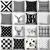 Home Decoration Black and White Series Printed Pillowcase Square Sofa Pillowcase Simple Cushion Cover 45cmX45cm