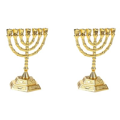 2X ผู้ถือโคมปักเทียน7หรือ9เล่มชาวยิวเชิงเทียน Hanukkah Candlesticks 7สาขา Menorah -L