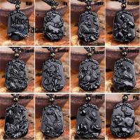 สีดำ Obsidian Zodiac จี้แฟชั่นธรรมชาติแกะสลักเครื่องประดับ Fine Charms ผู้ชายผู้หญิง Amulet สร้อยคอคู่ Mascots วันหยุด Gift